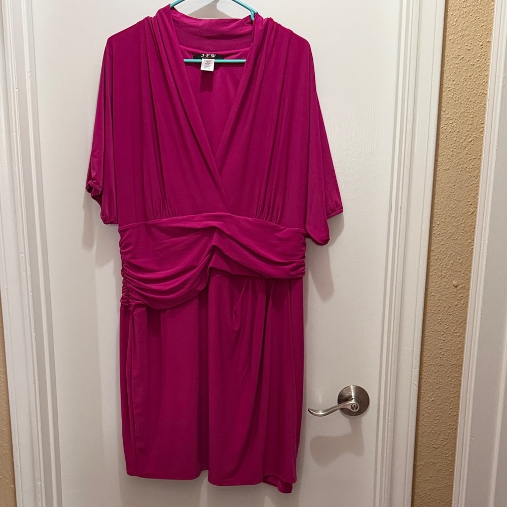 Fuchsia V-Neck Ruched Waist Dress